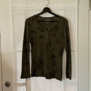 Eddie Bauer Henley Dark Green Long Sleeve Tee